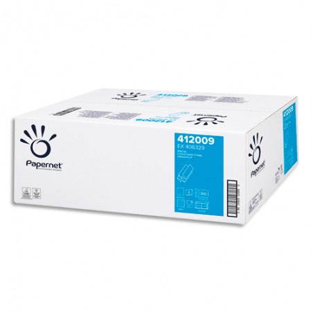 PAPERNET Colis de 20 paquets de 200 Essuie-mains 2 plis en Z pure cellulose formats 22 x 24 cm Blanc - 