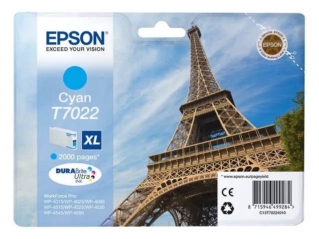 C13T70224010 - Cartouche Encre Tour Eiffel T7022 - cartouche  cyan Grande Capacité