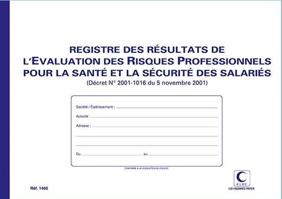 REGISTRE "RESULTAT DE L'EVALUATION RISQUES PRO" 210x297 60 PAGES