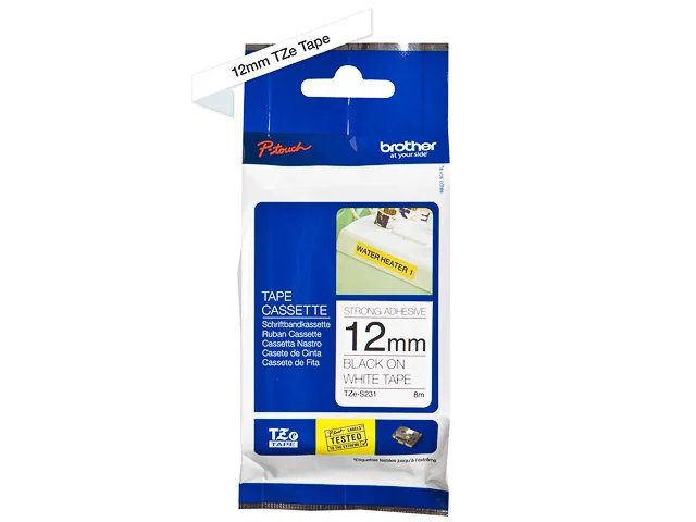BROTHER Ruban TZeS231 (8m) 12mm Laminé adhésif Noir /Blanc
