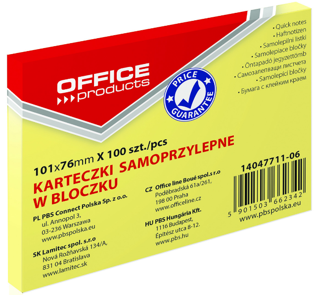 BLOC 100 feuilles NOTES REPOSITIONNABLES 76X101MM JAUNE "STYLE POST-IT"