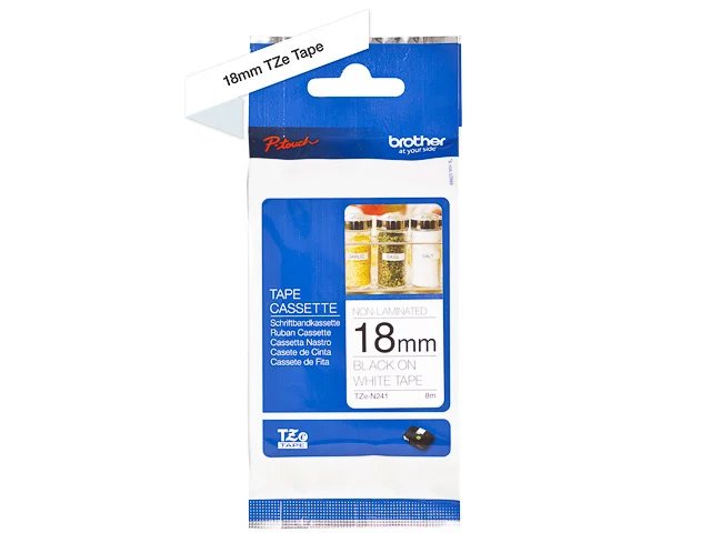 TZEN241 BROTHER PTOUCH 18mm- noir sur blanc