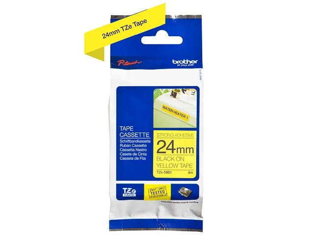 TZES651 BROTHER PTOUCH 24mm- noir sur jaune