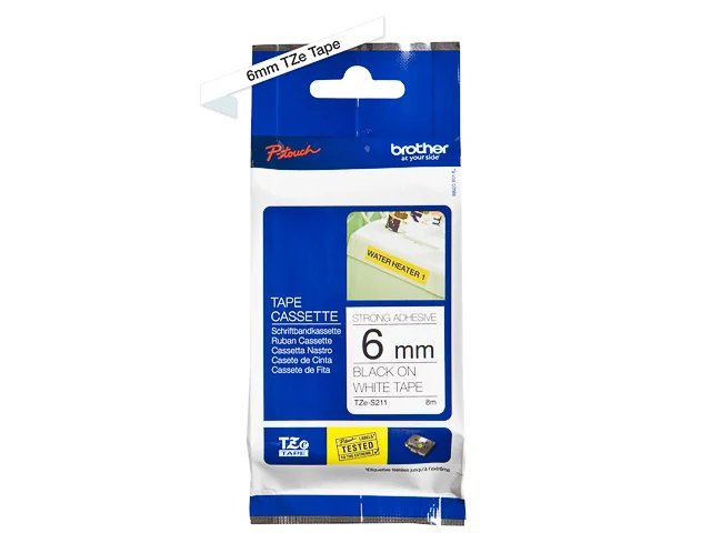 TZES211 BROTHER PTOUCH 6mm- noir sur blanc