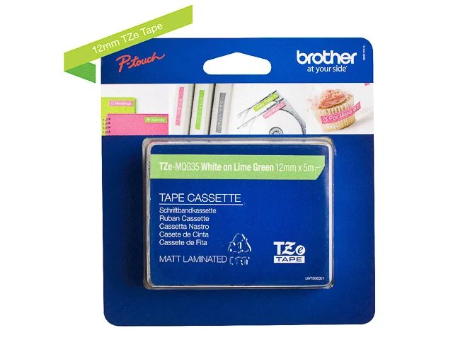 TZEMQG35 BROTHER 12mm - blanc sur vert citron