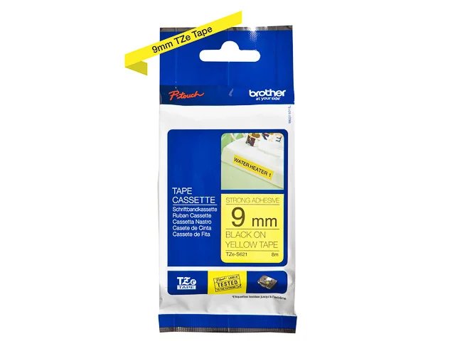 TZES621 BROTHER PTOUCH 9mm- noir sur jaune