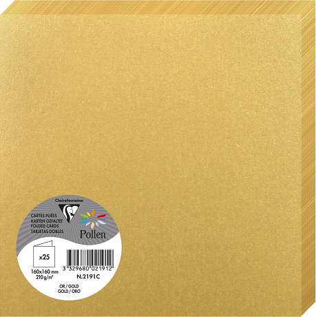 PAQUET 25 CARTE PLIEE POLLEN 160X160 OR