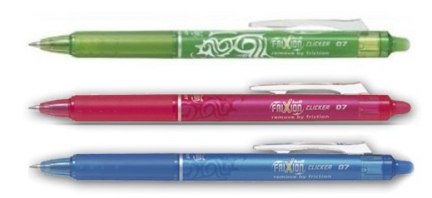 POCHETTE 3 STYLOS FRIXION CLICKER RETRACTABLE EFFACEABLE 0.7 ROSE TURQ VIOLET