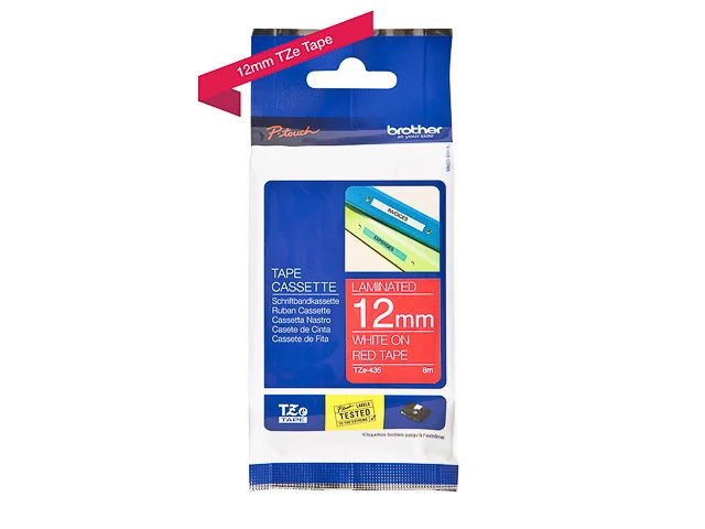 TZE435 BROTHER PTOUCH 12mm -blanc sur fond rouge