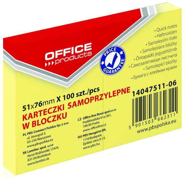 BLOC 100 feuilles NOTES REPOSITIONNABLES 76X51 JAUNE "STYLE POST-IT"