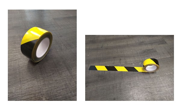 RUBAN ADHESIF NOIR/JAUNE POUR MARQUAGE - ZONAGE AU SOL 50X66M  (PREVENTION COVID)