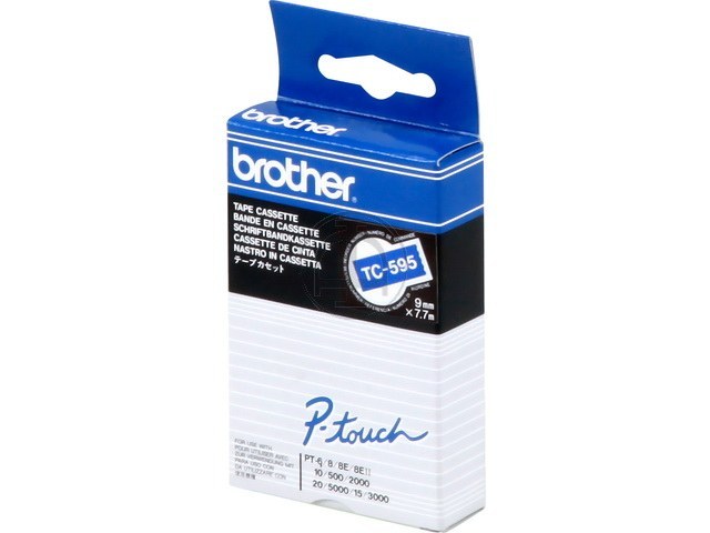 TC595 BROTHER PTOUCH 9mm - blanc sur bleu