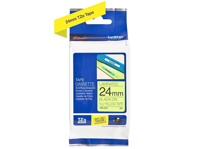 TZEC51 BROTHER PTOUCH 24mm- noir sur jaune