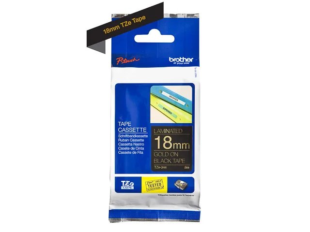 TZE344 BROTHER PTOUCH 18mm  - doré sur noir