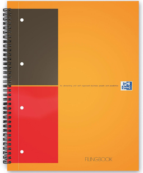 Cahier spirales Filingbook Oxford International A+ 23,3 x 29,8 cm - perforé 4 trous - petits carreaux - 200 pages