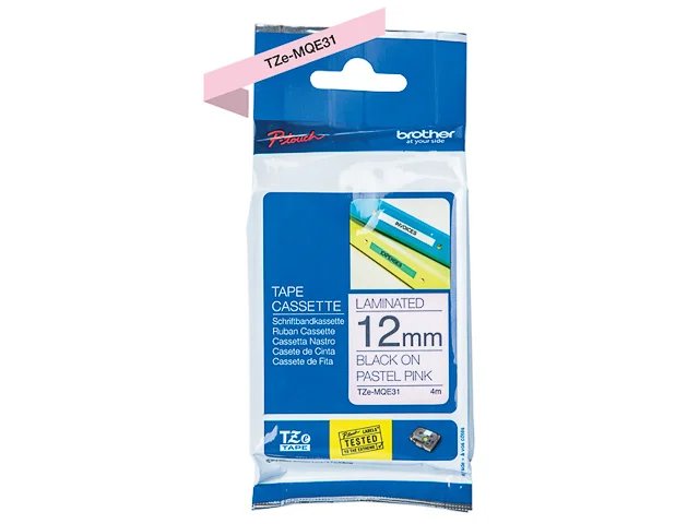 TZEMQE31 BROTHER PTOUCH 12mm - noir sur rose 