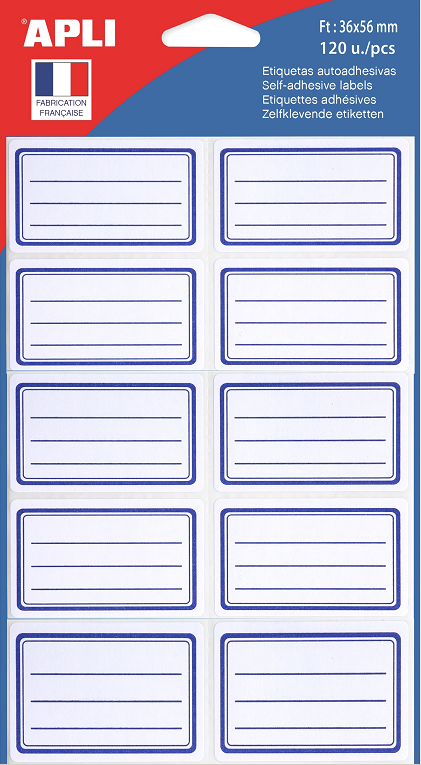 120 ÉTIQUETTES ÉCOLIER 34X56 MM LIGNÉES BLANC