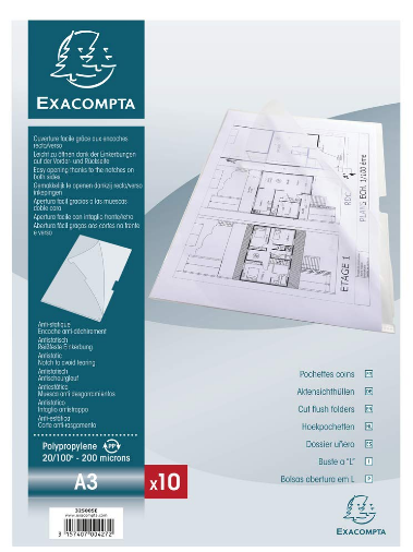 ETUI 10 POCHETTES COINS  RIGIDES POLYPRO A3