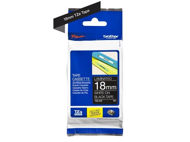 TZE345 BROTHER PTOUCH 18mm  - blanc sur noir
