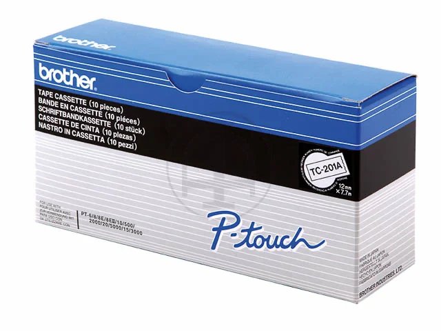 TC201A BROTHER PTOUCH 12mm (10)WHT-blanc sur noir
