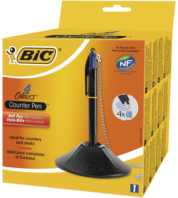 STYLO SUR SOCLE BIC 4 COULEURS BLEUES