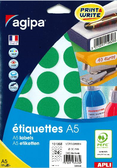 240 ÉTIQUETTES/PASTILLES RONDES DIAMÈTRE 30 MM VERT