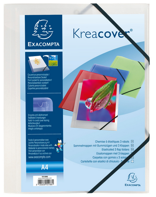 CHEMISE PERSONNALISABLE 3 RABATS+ELASTIQUE PP A4 INCOLORE