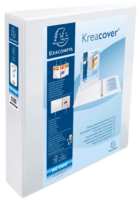 CLASSEUR PERSONNALISABLE 4 ANNEAUX D 50 MM 3 Pochettes Extérieures BLANC