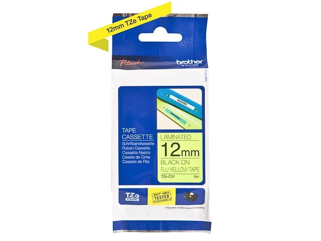 TZEC31 BROTHER PTOUCH 12mm- noir sur jaune