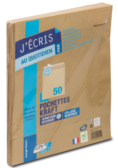 50 POCHETTES KRAFT 260X330 AUTOADHESIVE AVEC BANDE DE PROTECTION 