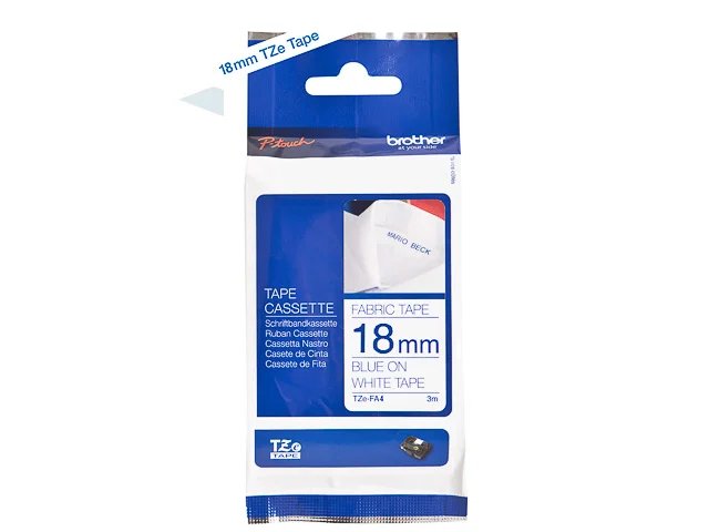 TZEFA4 BROTHER PTOUCH 18mm  - bleu sur blanc