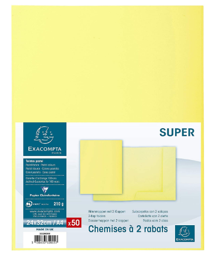 PAQUET 50 CHEMISE 210 G 2 RABATS JAUNE