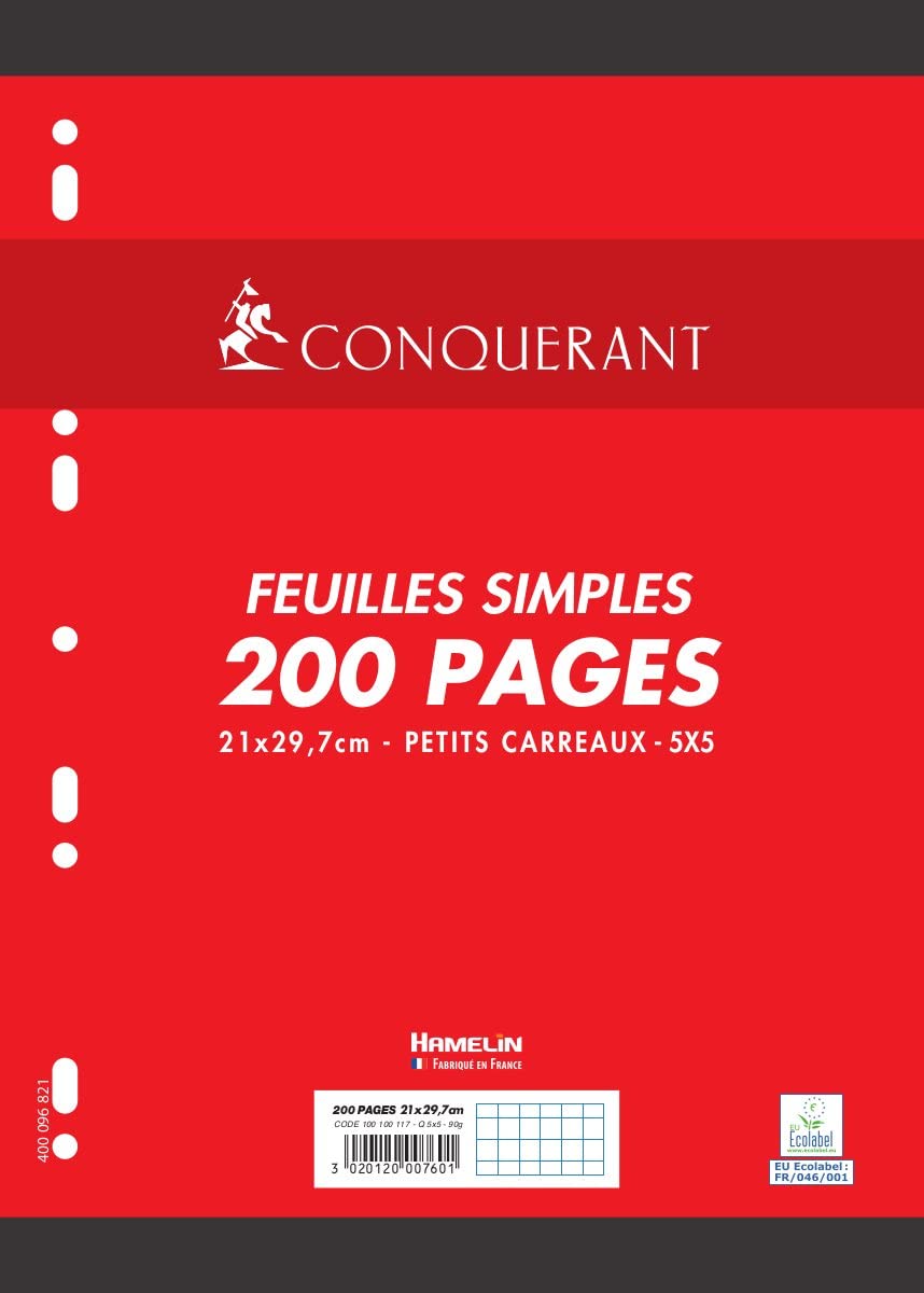 200 FEUILLETS MOBILES-FEUILLES SIMPLES A4 Q5X5 BLANC 90G PERFOREES