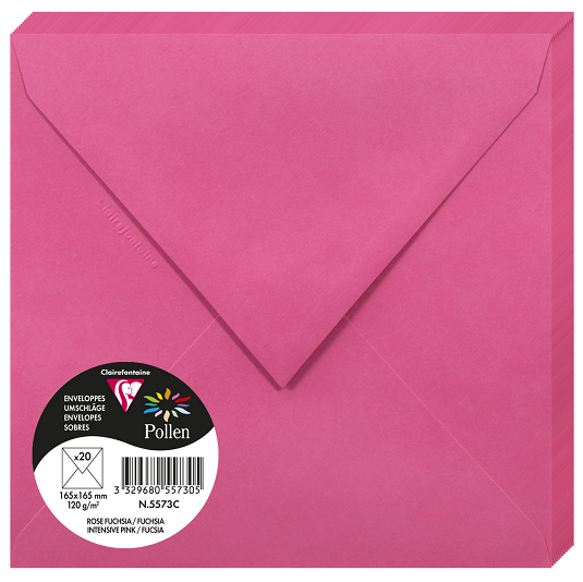 PAQUET 20 ENVELOPPES POLLEN 165X165 ROSE FUCHSIA