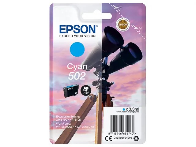 T02V2 - EPSON 502 - cartouche  cyan JUMELLES - Standard