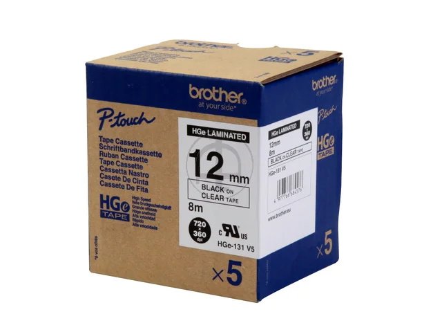 HGE131 BROTHER PTOUCH 12mm(5)- noir sur Transparent