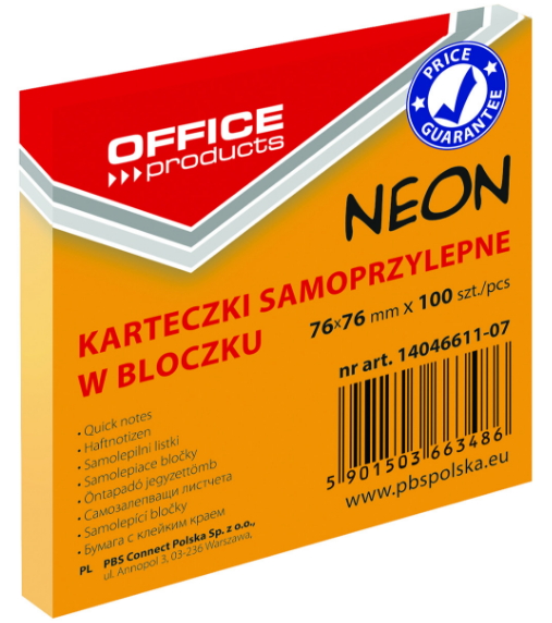 MEMO STICKERS 76X76 NEON ORANGE "STYLE POST-IT"