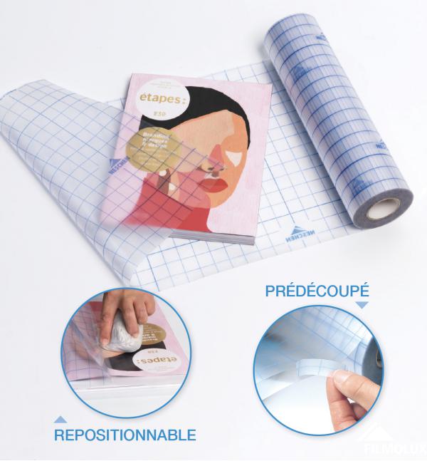 COUVRE LIVRE - ROULEAU FILM/PELLICULE ADHESIF REPOSITIONNABLE 25X0.41M