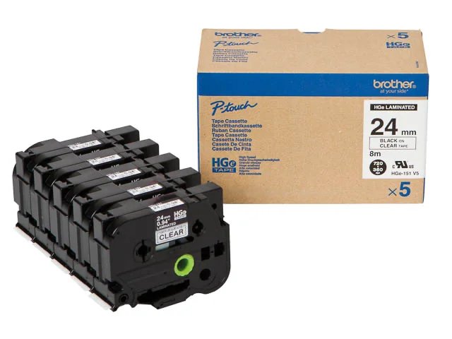 HGE151V5 BROTHER PTOUCH 24mm(5)- noir sur Transparent