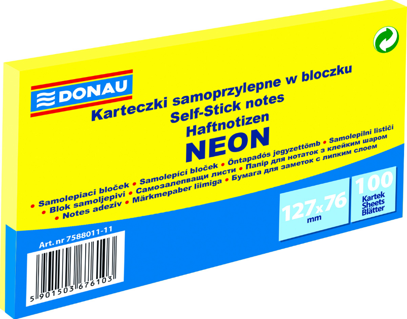 MEMO STICKERS 76X127 NEON JAUNE "STYLE POST-IT"
