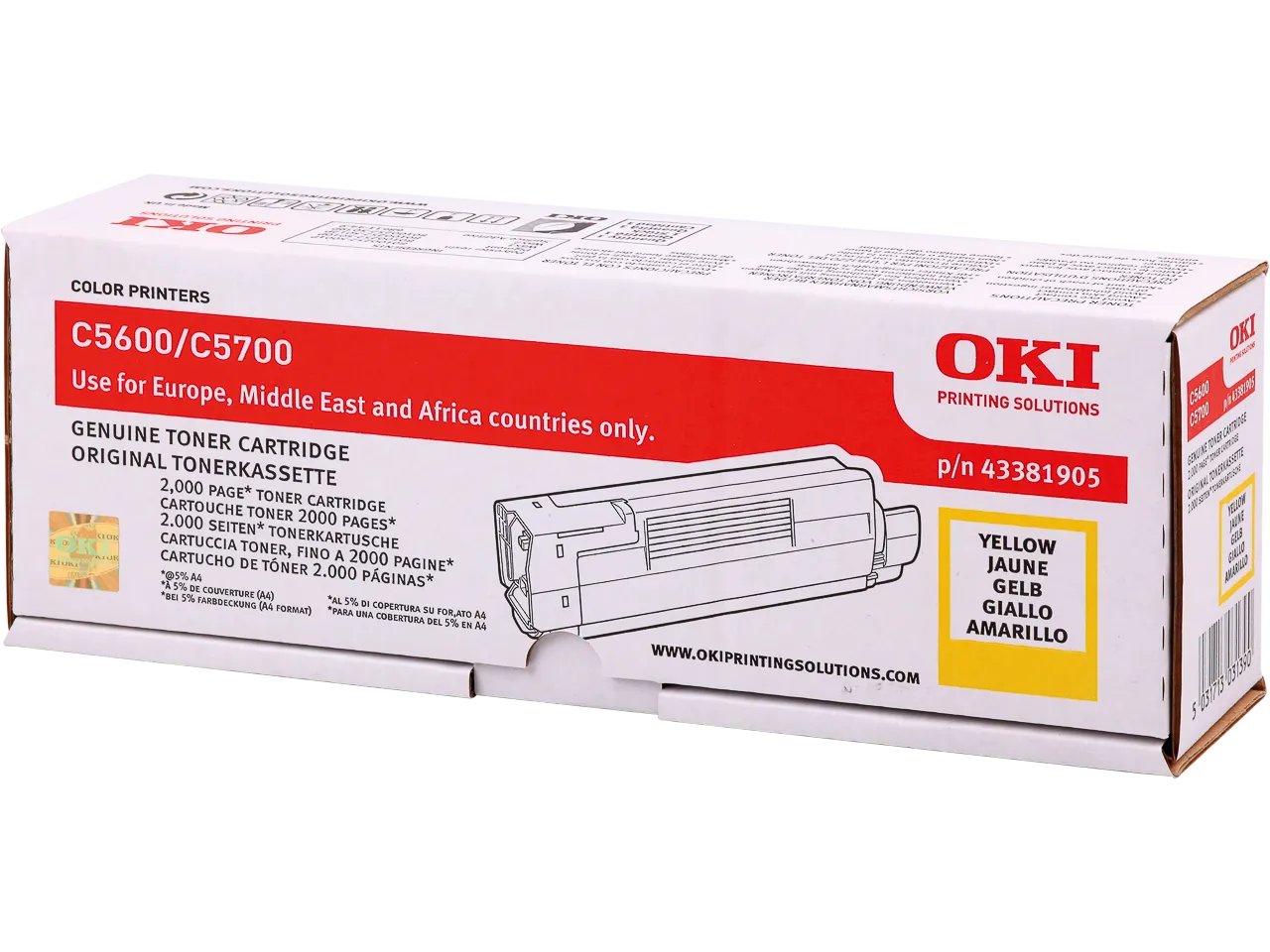 43381905 OKI C5600 Toner Jaune