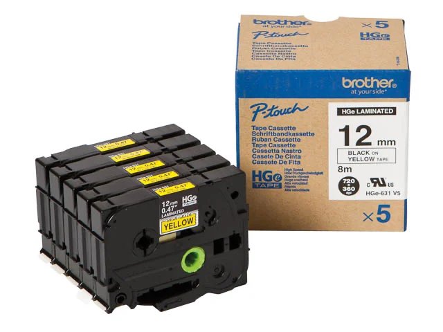 HGE631V5 BROTHER PTOUCH 12mm(5)- noir sur jaune