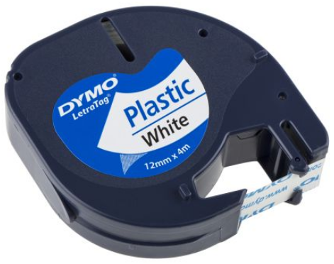 RUBAN LETRATAG PLASTIQUE NOIR/BLANC 12MMX4M