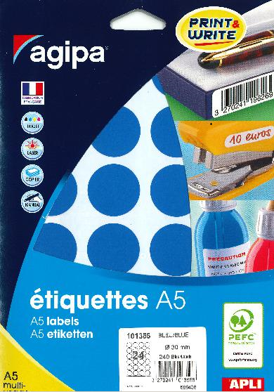 240 ÉTIQUETTES/PASTILLES RONDES DIAMÈTRE 30 MM BLEU