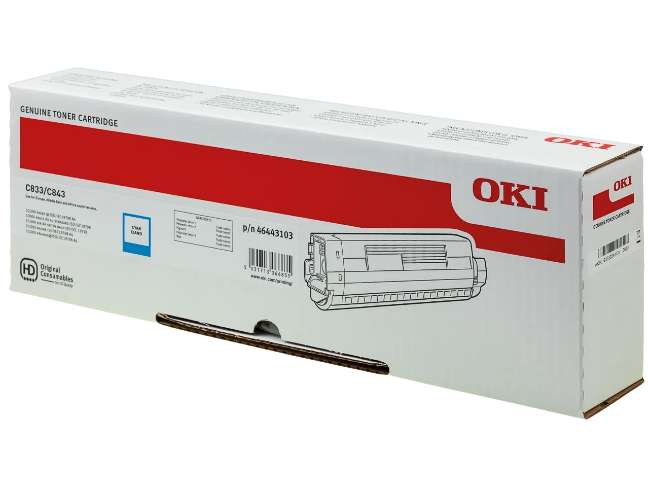 46443103 OKI C833DN Toners cyan Grande Capacité