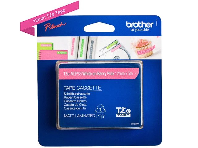 TZEMQP35 BROTHER 12mm P- blanc sur fuchsia 