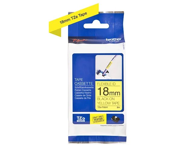 BROTHER Ruban TZeFX641 (8m) 18mm Laminé flexible Noir /Jaune