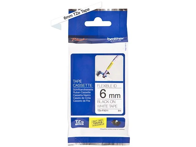 TZEFX211 BROTHER PTOUCH 6mm- noir sur blanc