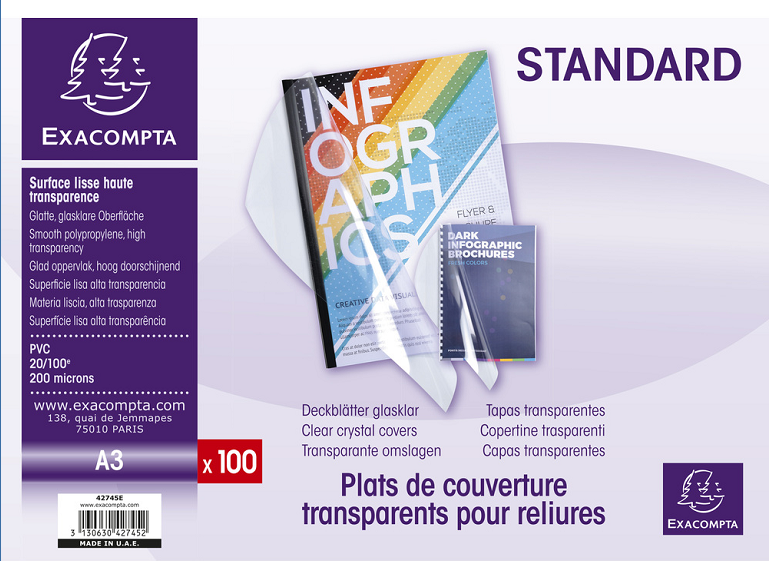 100 PLATS COUVERTURE PVC TRANSPARENT A3 20/100