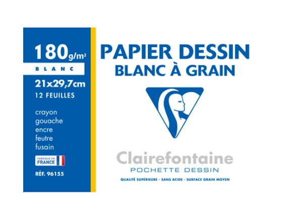 POCHETTE 12 FEUILLES DESSIN A GRAIN A4 21X29.7 180G